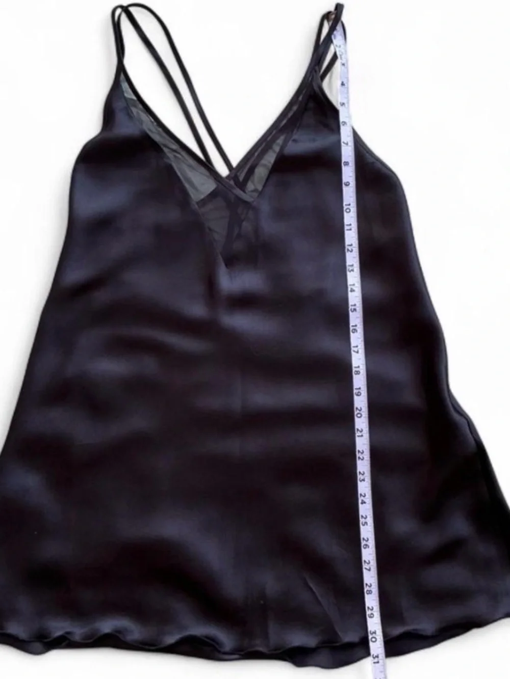 Vintage Black Satin Slip with Mesh Neckline and Strappy Back - Picture 5 of 5